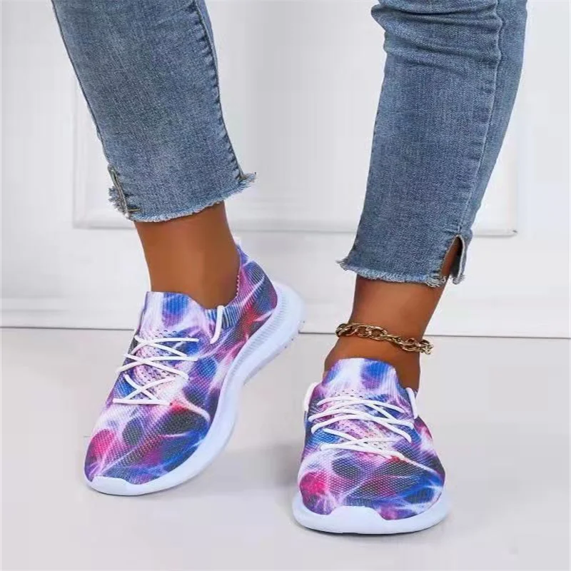 New Tie Dye Sneakers Women Shoe All Season Mix Colors Ladies Light Large-Sized Flats Size 35-43 Home Outdoor Comfy Casual Shoes