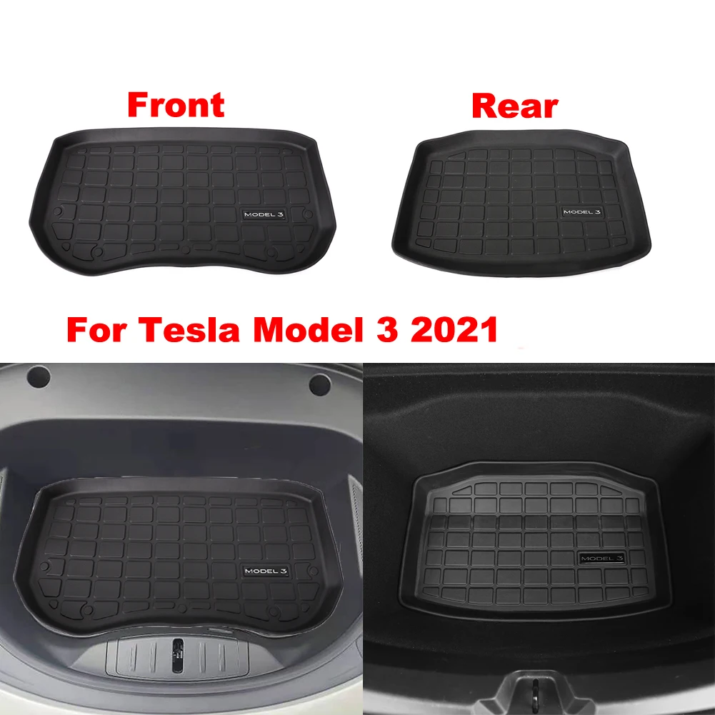 

2021-2023 22 For Tesla Model 3 Car Front Rear Trunk Mat Cargo Liner TPE Pad Tray Floor Mat Accessories Waterproof Protective Pad