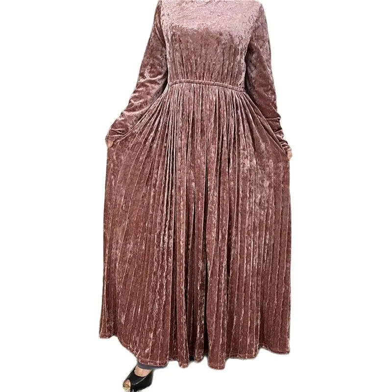 Latest Robe Designs Arabian Middle East Hot Sale New Gold Velvet Solid Dress Islamic Clothing Abayas For Women عبايات Cm278