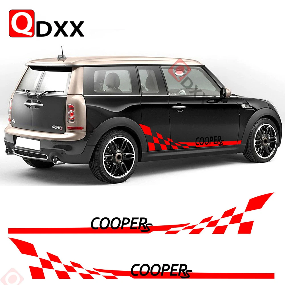 2 шт. наклейки на автомобильные двери и боковые юбки шашки флаги полосы для MINI Cooper