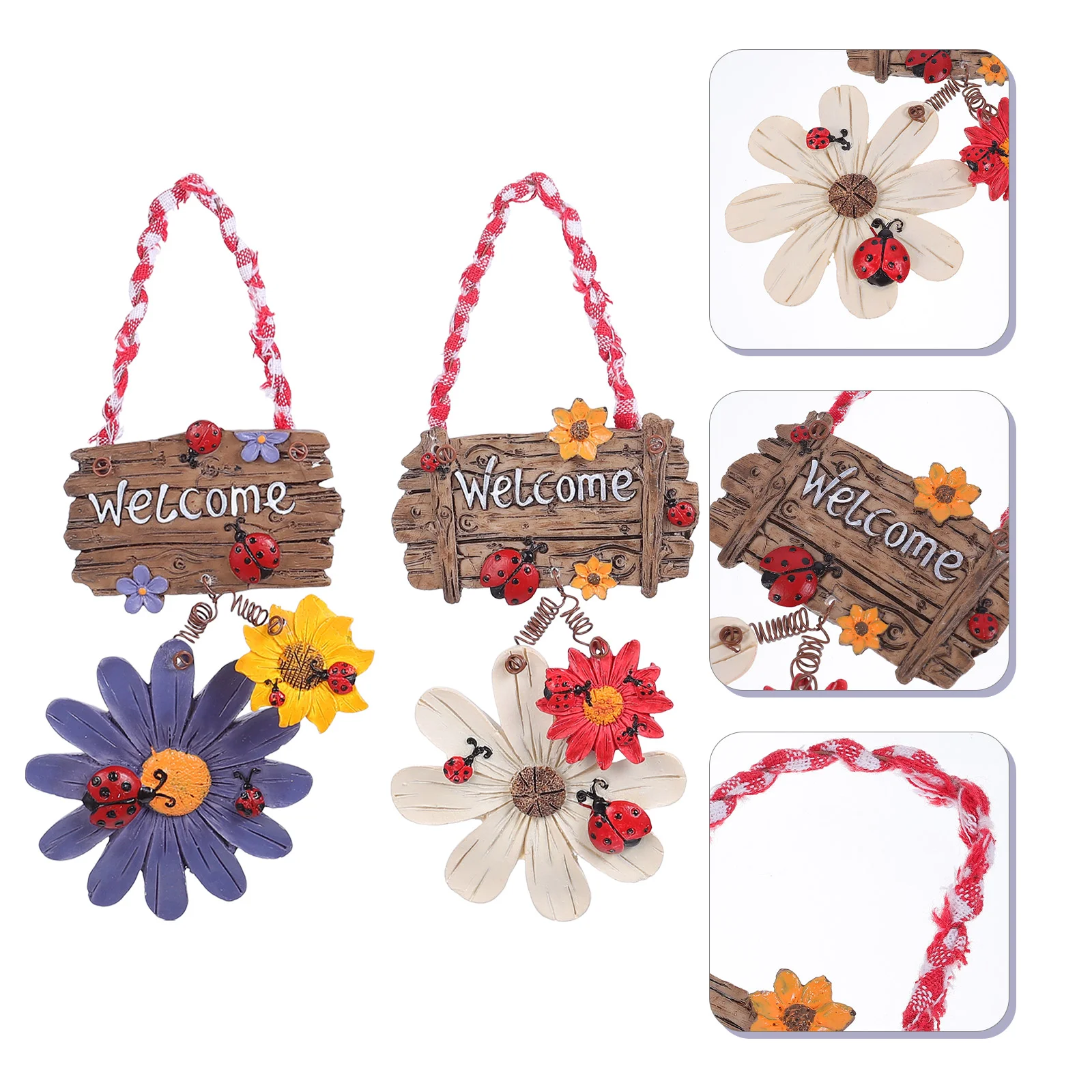 

Welcome Sign Resin Door Decor Sunflower Ladybug Ornament Wall Hanging Pendant House Decorations Home