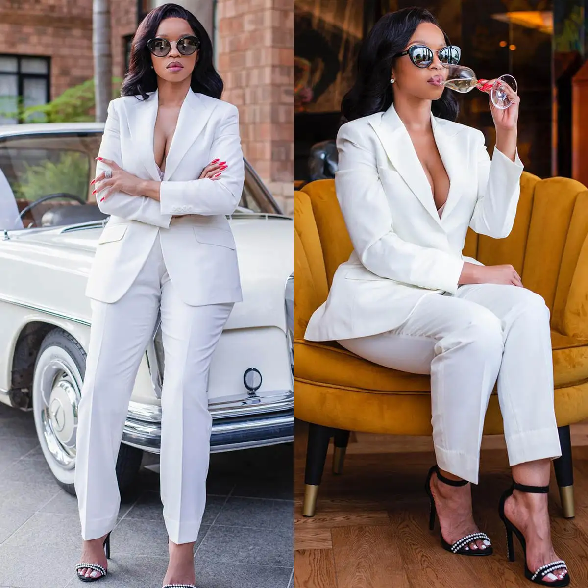 Simple White Women Pants Suits Custom Made Plus Size One Button Red Carpet Wear Slim Fit Jacket Blazer Sets 2 Pieces