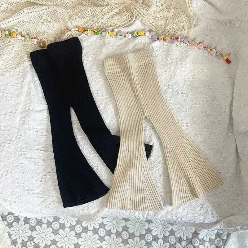 

Детские брюки-клеш для девочек, трикотажные штаны, Новое поступление, Детские повседневные хлопковые леггинсы, черные, кофейные, бежевые, осенне-зимняя одежда Q179