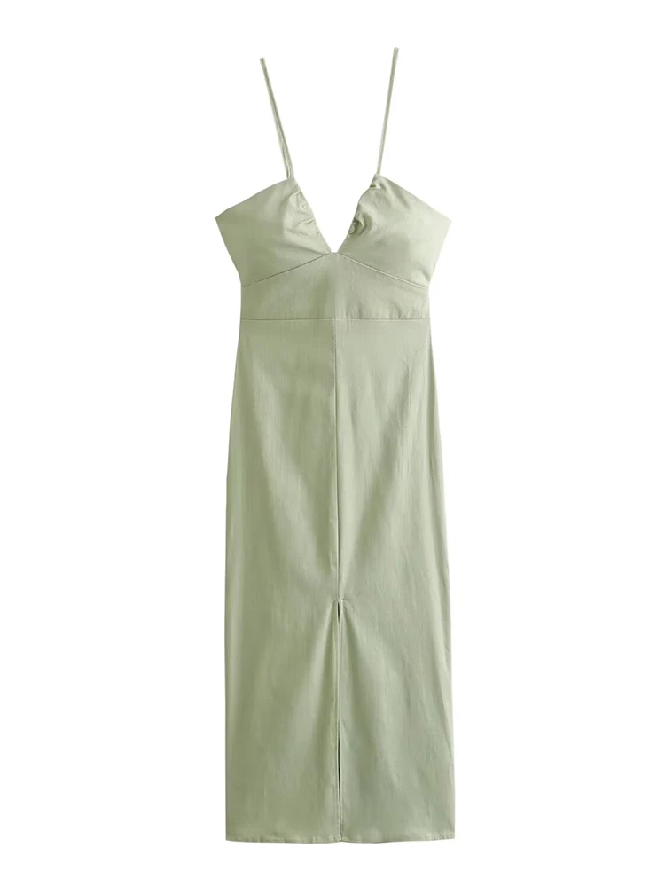 Сексуальное летнее льняное платье TFMLN 2024 женское облегающее без бретелек с