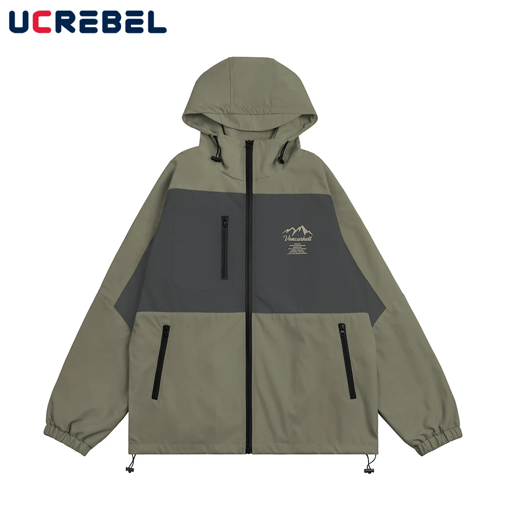 

Свитшот мужской с капюшоном и принтом, уличная одежда с контрастными панелями, повседневная куртка с рукавом реглан и кулиской на подоле, осень