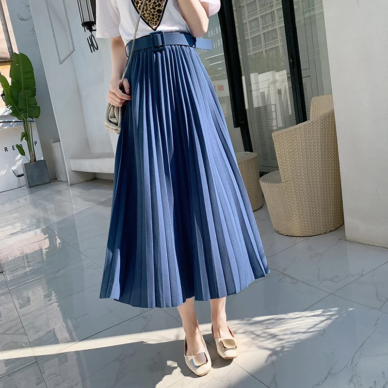 

Юбка Женская средней длины с поясом, Повседневная Свободная юбка со складками в винтажном стиле, весна-лето 2023