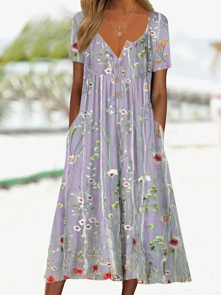 

Женское винтажное платье-макси с коротким рукавом и V-образным вырезом