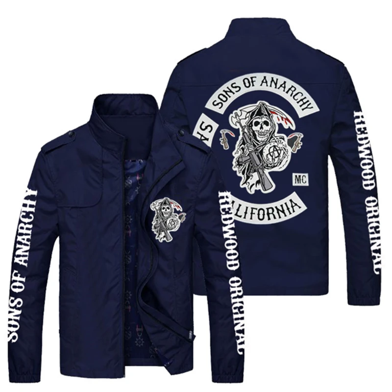 

Spring Autumn Men SONS OF ANARCHY LOGO jackets Popular Printed casual fashion loose biker jacket Men street baseball uniform