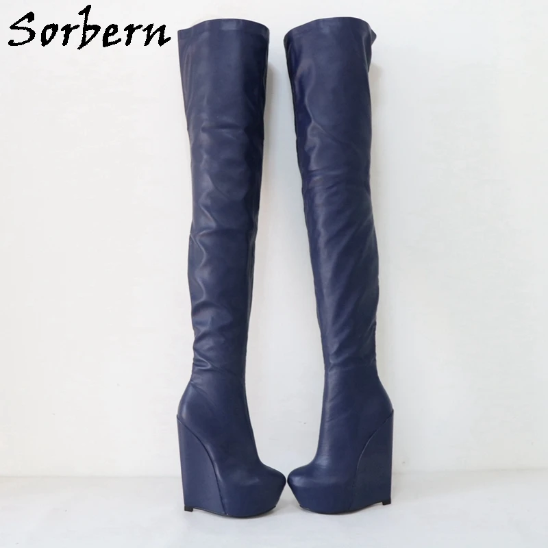 Sorbern Extrem Long Boots Women Crotch Thigh High Narrow Wedge Heels 20Cm High Invisible Platform Shoes Drag Queen Boot Custom