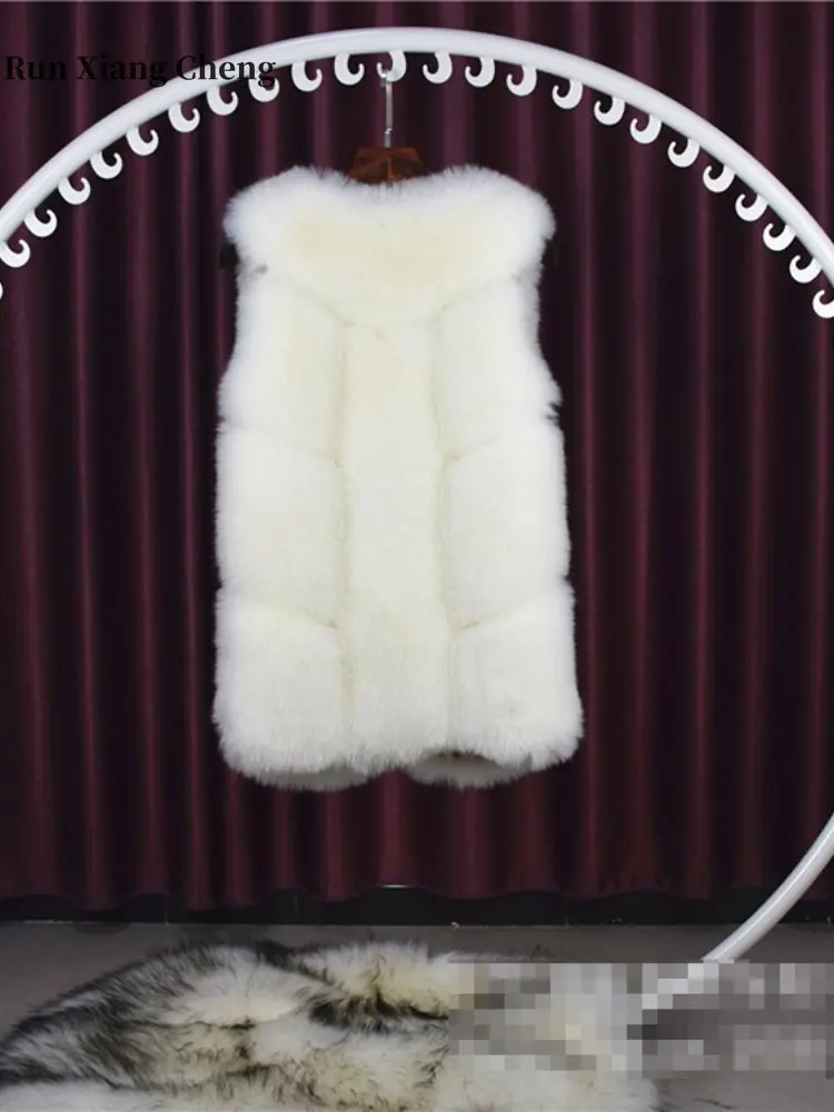 2023 Women's Mid-Long Faux Fox Fur Vest Factory Wholesale Winter Korean Version Keep Warm Sleeveless Overcoat for Urban Style