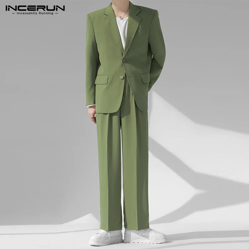 

2022 Fashion Men Sets Solid Color Korean Laple Long Sleeve Button Blazer & Pants 2PCS Streetwear Men Casual Suits S-5XL INCERUN