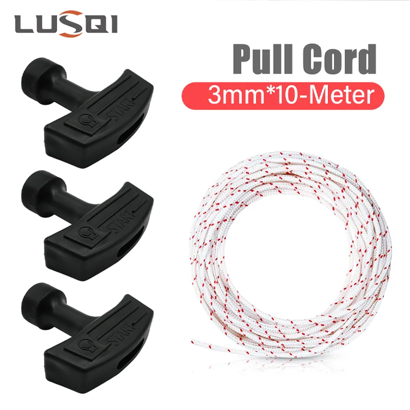 Фото Стартовый трос LUSQI, 10 м, 3,0 мм, тяговый шнур с 3 ручками стартера для газонокосилки, бензопилы, триммера, эджера, детали двигателя №1