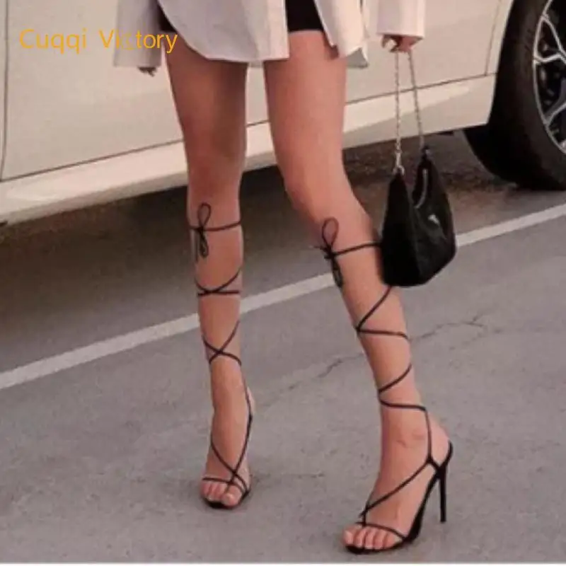 

2022 Summer Women Shoes Sandals Basic Pu Fashion Bling Thin Heels Buckle Strap Back Strap Party Round Toe Size 35-41 Black