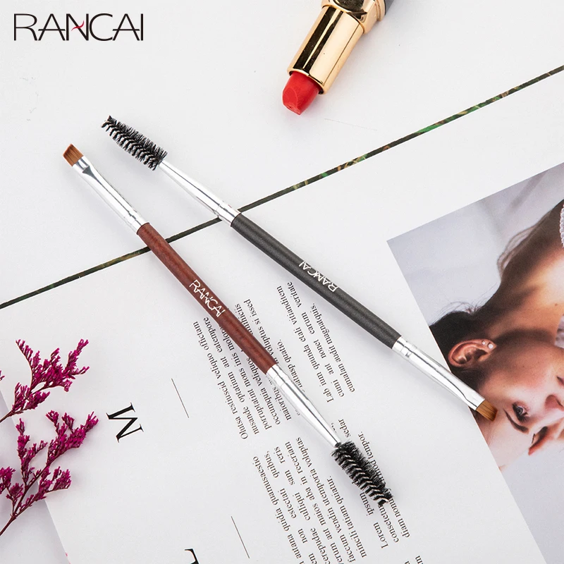 

RANCAI Professional Beauty Makeup Brushes for Lash Eye Brow Brush blending Make-up Tools Duo Eyebrow Brush Angled Eyebrow Comb