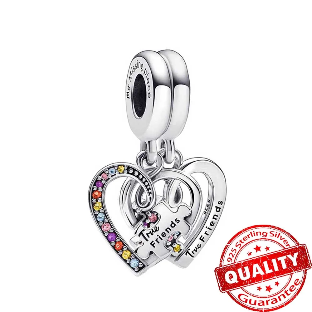 

Trendy Puzzle Piece Hearts Splittable Friendship Dangle Fit Original Pandora Bracelet Pendant Silver 925 Girl Gift DIY Jewelry