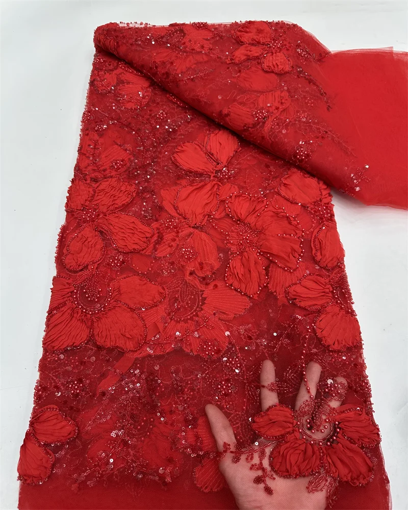 Французская сетка с вышивкой бисером кружевная ткань роскошная африканская