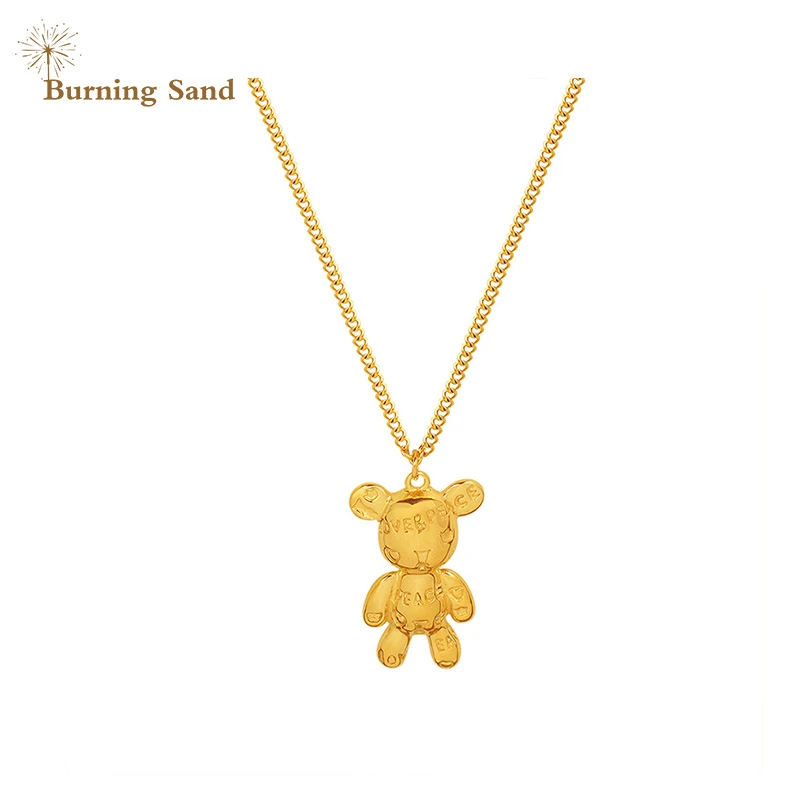 

Movable Violent Bear Pendant Titanium Steel Necklace HipHop Men and Women Punk Couple Sweater Chain Female for Party Gift