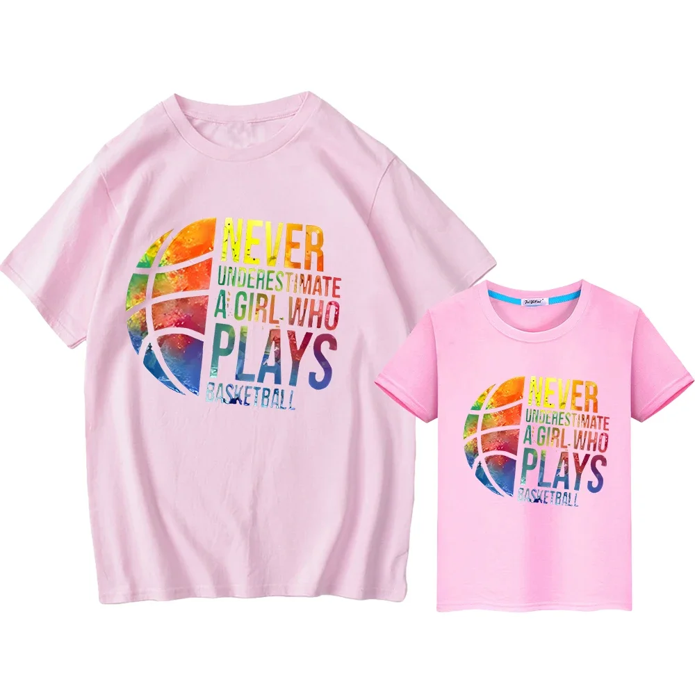 Футболка для мальчиков и девочек из натурального хлопка с принтом баскетбола