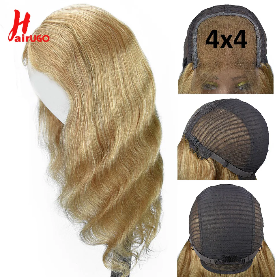 HairUGo Honey Blonde Lace Closure Wig Remy Peruvian Colored Lace Front Body Wave Wigs Brown 100% Human Hair Wigs Preplucked 180%