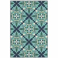 Indoor Outdoor Area Rug Unique&Durable 4'x6' Blue and Green Floral Rugs for Bedroom Living Room Carpet Home Decor