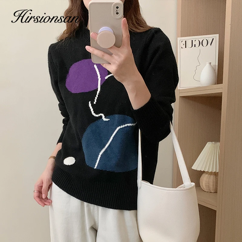 Элегантный мягкий свитер Hirsionsan для женщин зима 2023 Корейские вязаные пуловеры с