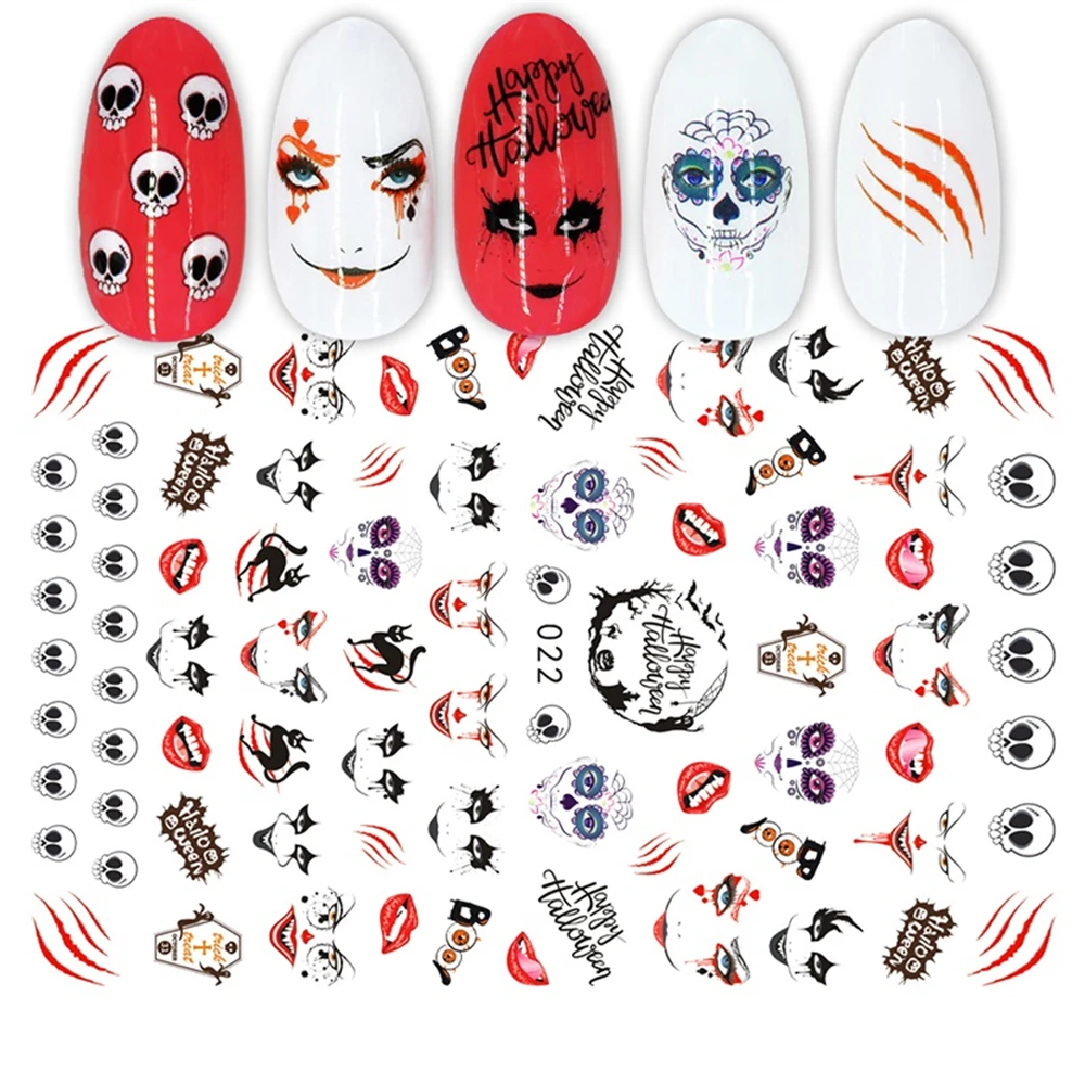 Наклейка для ногтей 3D тыква летучая мышь человек скелет череп