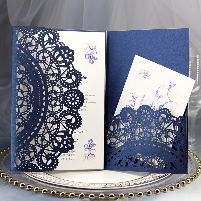 

10pcs European Laser Cut Wedding Invitations Card Tri-Fold Lace Business Greeting Card Engagement Wedding Party Favor Decoration