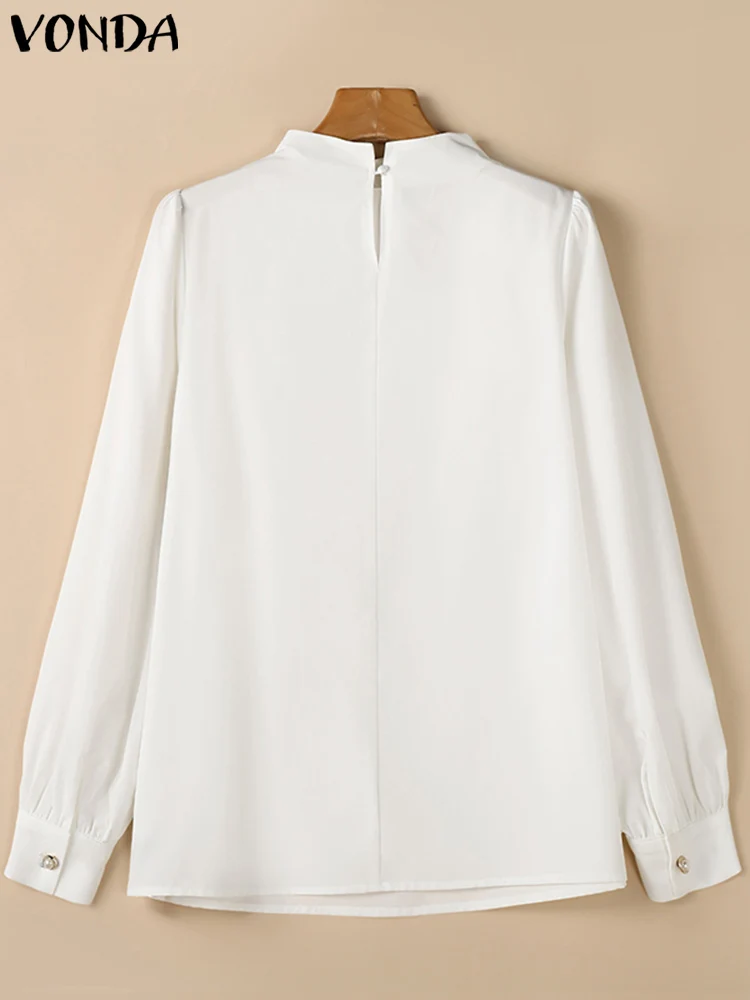 VONDA женские элегантные офисные топы с воротником-стойкой однотонная блузка