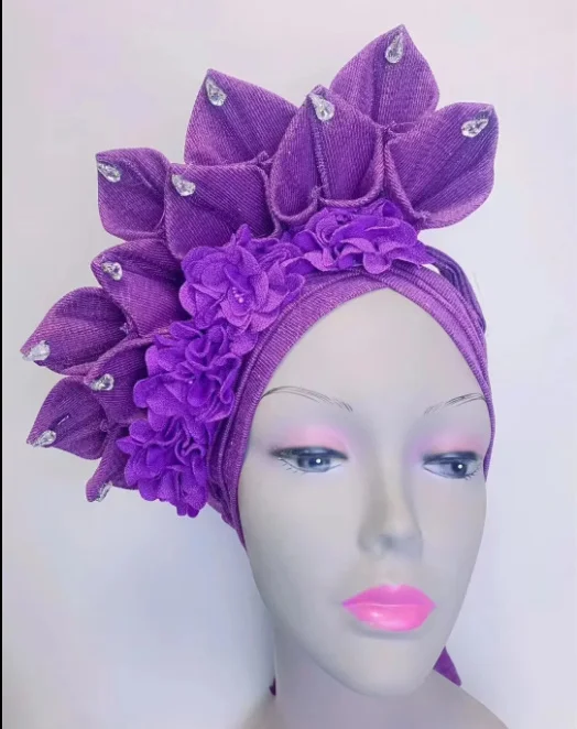 

2023 African Nigerian Turban Cap With Women Cotton Breathe Hat Muslim Scarf Gel Headgear Wide Brim Auto Gele Aso Ebi Headtie