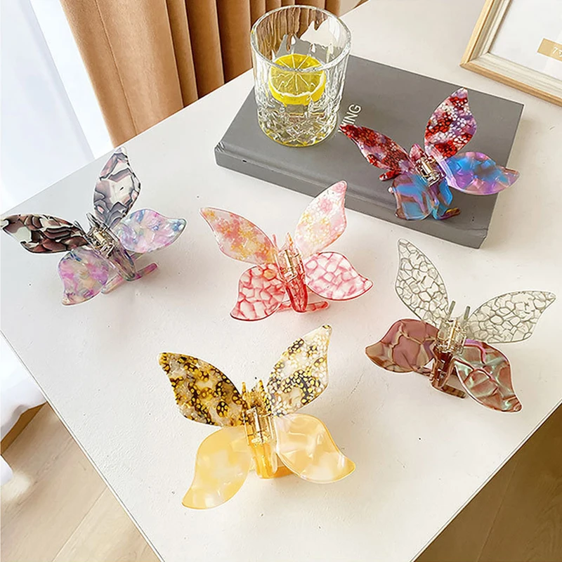 

Sweet Butterfly Acetate Hair Claws Colorful Butterfly Crab Hairpin Women Girls Acrylic Claw Clip Simple Hairpin Hair Accessories