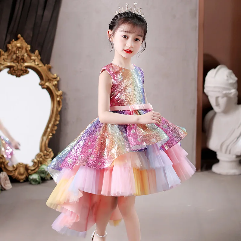 

Модное детское летнее платье принцессы, розовое милое платье-смокинг со шлейфом, платье для девочек, платья для свадьбы, дня рождения, выпус...