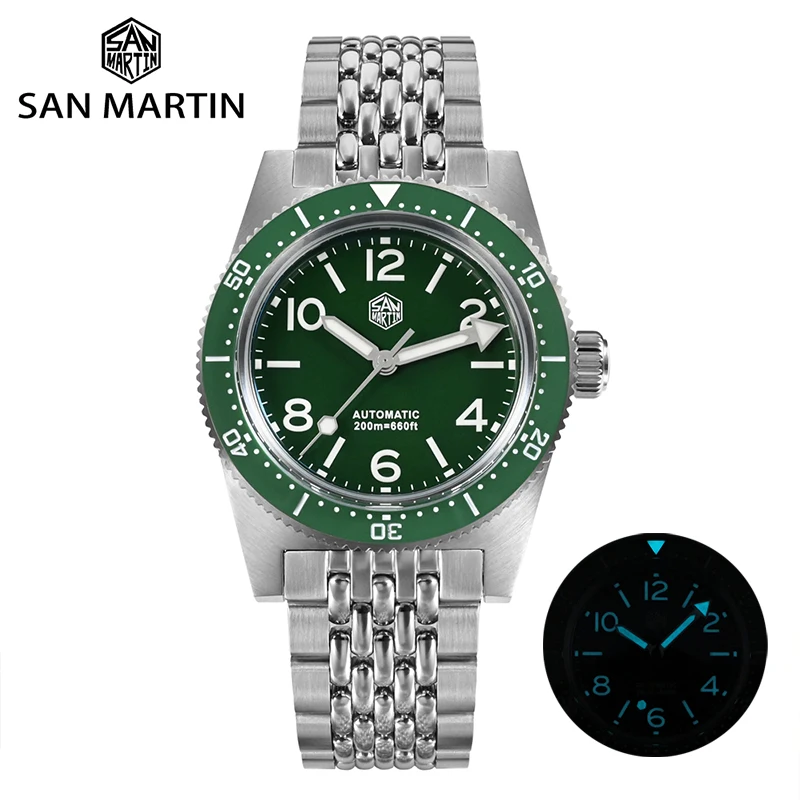 

San Martin New 37mm 62Mas Men Luxury 200M Diving Watch Automatic Mechanical Wristwatch Fly Adjustable Clasp BGW-9 Luminous Watch
