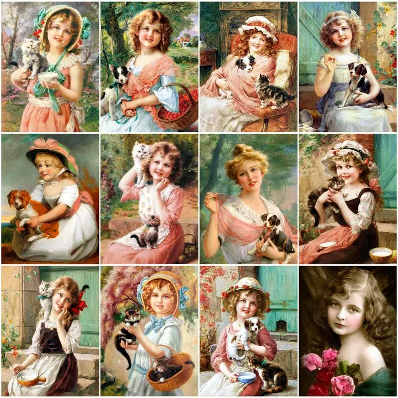 

CHENISTORY 5d Diamond Art Painting Kits Portrait Of Girl Diamond Embroidery Mosaic Picture Of Rhinestones Home Decoration