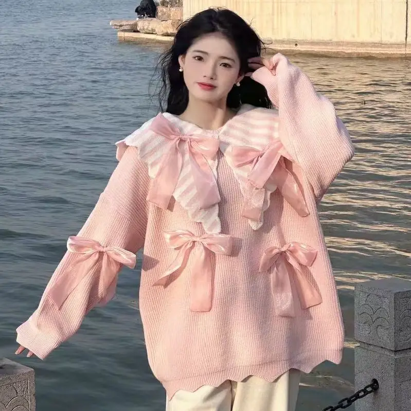 Женский винтажный пуловер с длинным рукавом розовый свитер в стиле 90-х