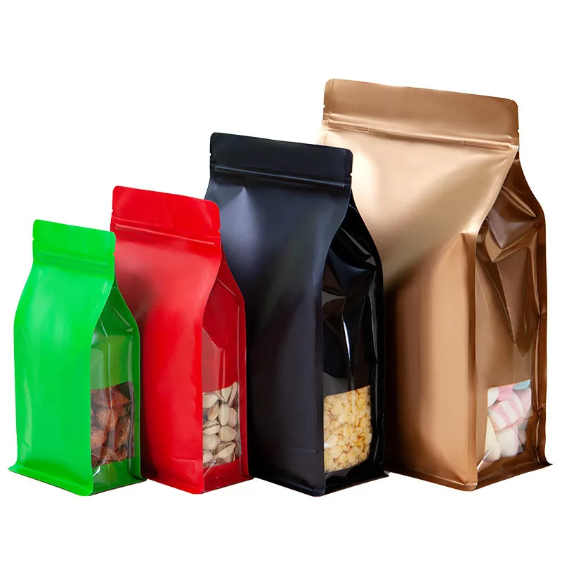 

50PCS 3D Colorful Aluminum Foil Window Ziplock Visible Bag Matte Snack Coffee Beans Dried Fruits Spice Cereals Packaging Pouches