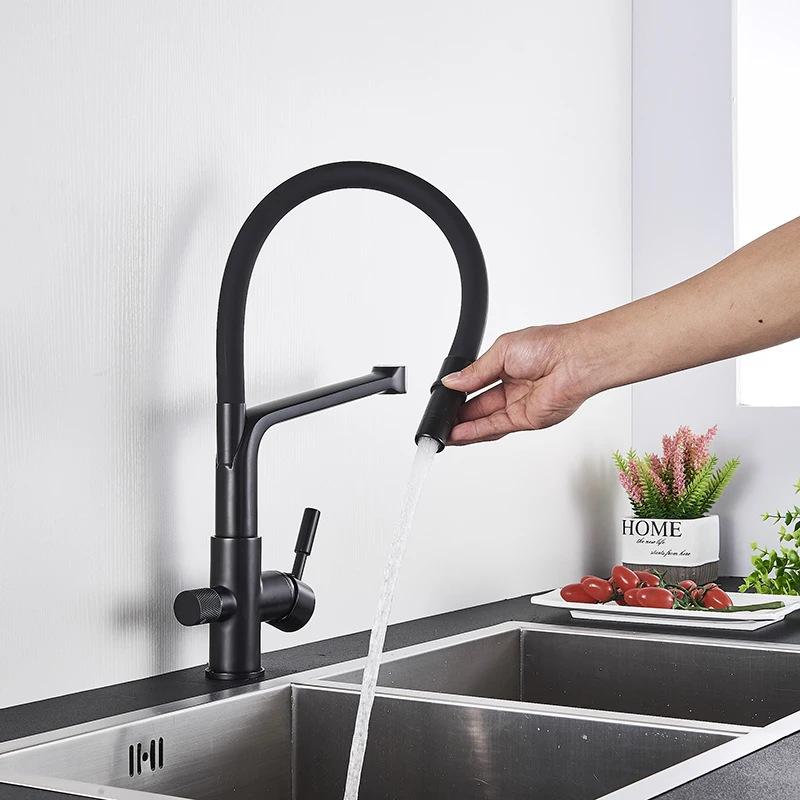 

Matte Black Kitchen Sink Faucet Tap Pure Water Filter Mixer Crane Dual Handles Purification Kitchen Hot and Cold Water Tap