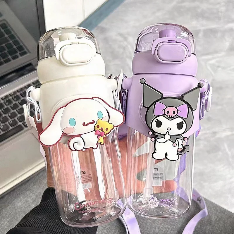 

600ML Sanrio Cinnamoroll Plastic Sippy Cup Anime Kuromi Melody Cartoon Kawaii Sports Water Bottle Coffee Kids Water Bottle Gift