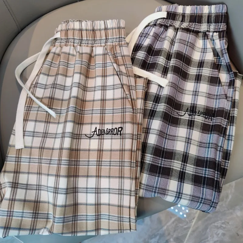 

23ss Ader Pants Embroidered Letter Plaid Printed Casual Trousers for Men Women