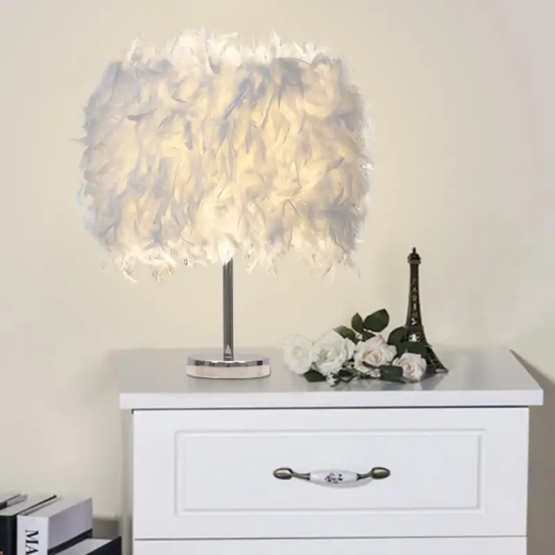 

Table Lamp Bedroom Bedside Lighting Creative Feather Table Lamp Night Light Children's Tree Feather Lampshade Decor Light