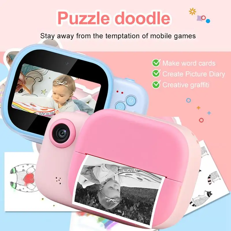 

Детская Цифровая камера 1080P HD, 3-дюймовый большой экран, мгновенная термопечать, камера в реальном времени, игрушка, подарок для детей, мальчиков и девочек