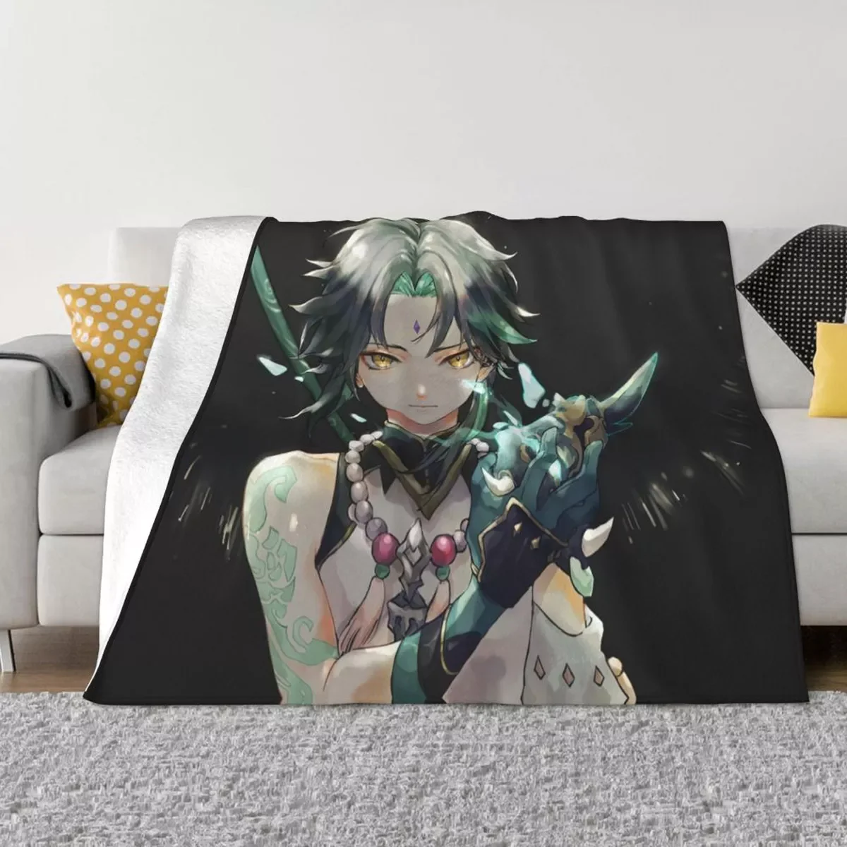 

NEW Xiao Genshin Blanket Flannel Spring Autumn Anime Breathable Super Warm Throw Blankets for Bedding Travel Bedding Throws