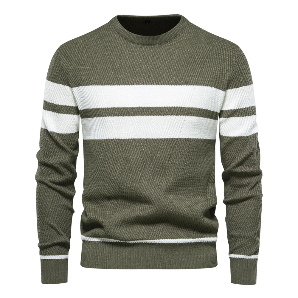 

Men Kintted Sweater Striped Patchwork O-neck Spring Autumn Warm Business Casual Fashion Streetwear Male Pullover S-XL