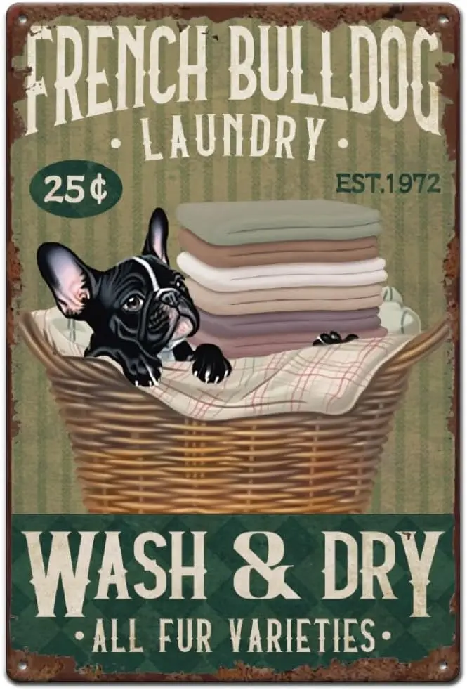 СУПЕРДАТЬ Французский бульдог металлическая жестяная вывеска для стирки и сухой