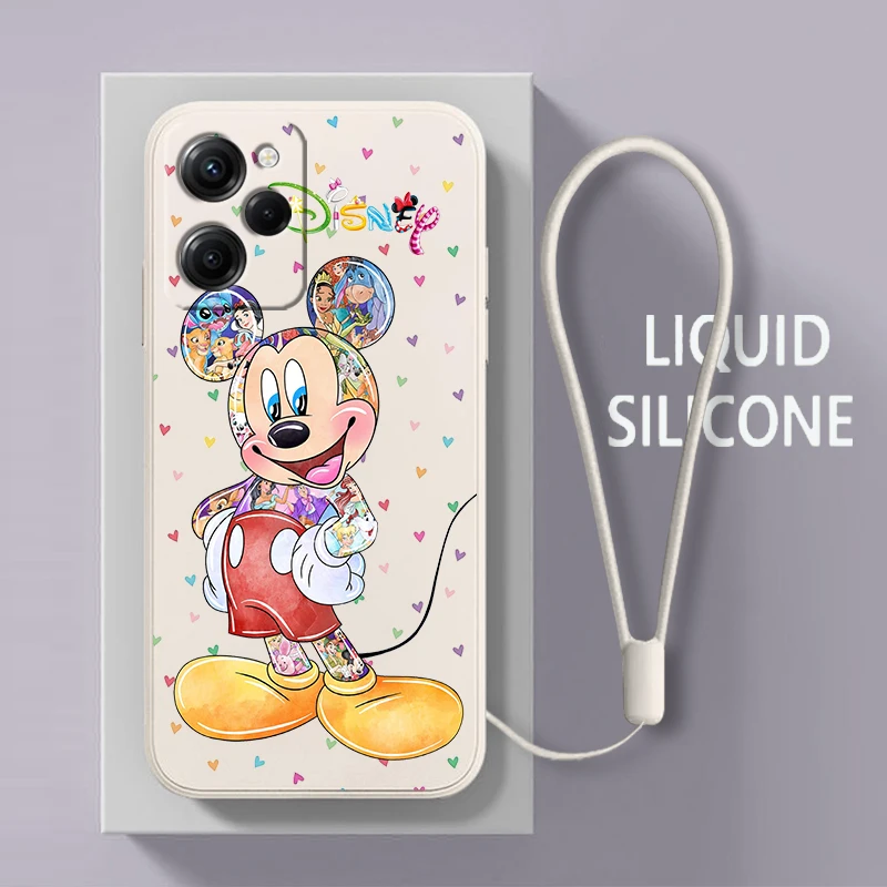 

Cartoon Mickey Minnie For Xiaomi POCO X5 M5 C40 M4 X4 F4 C40 X3 NFC F3 GT M4 M3 M2 Pro C3 4G 5G Liquid Rope Phone Case Fundas