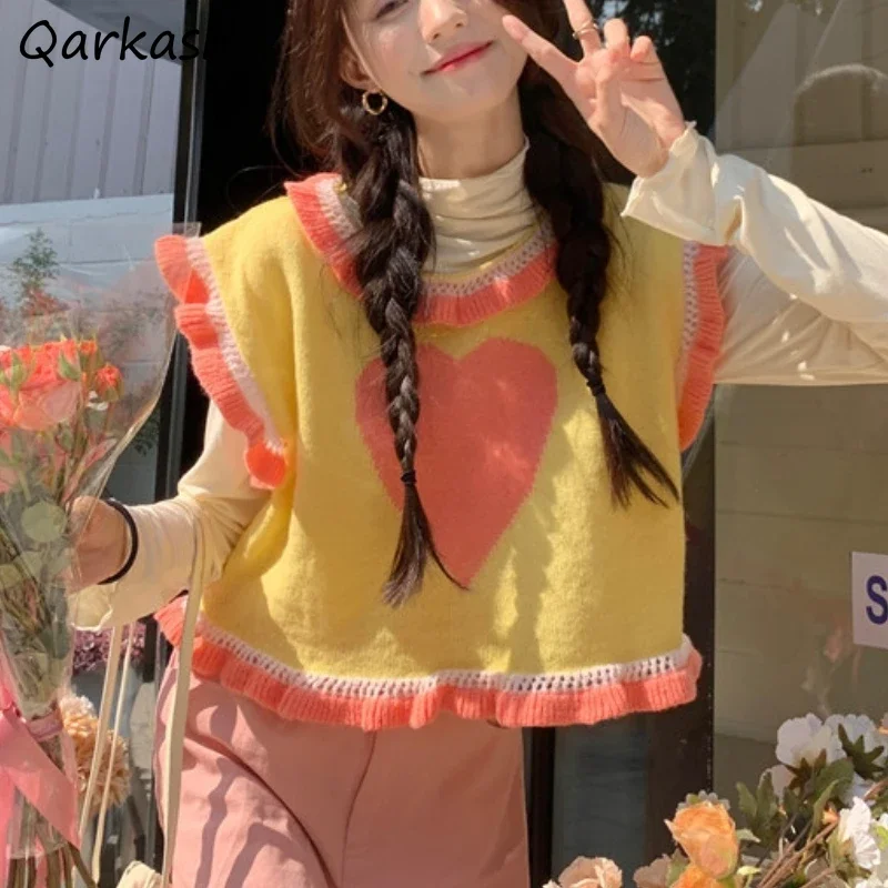 Винтажный свитер жилет для женщин эстетический кавайный принт с оборками летняя
