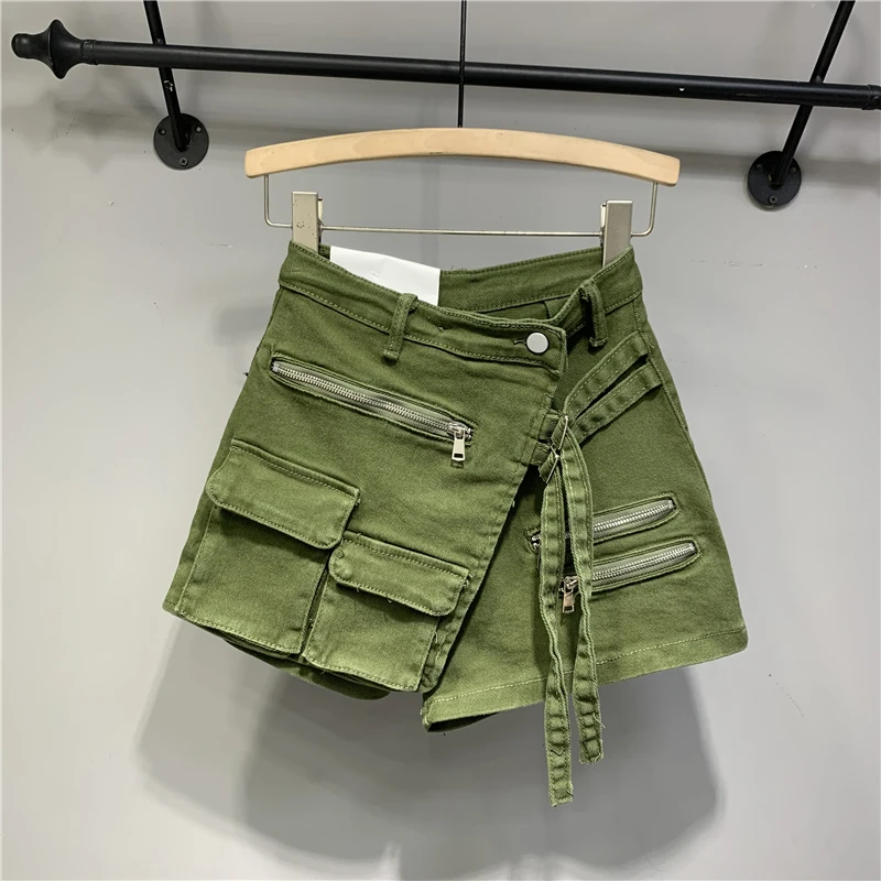 

2022 Summer New Zipper Pocket Street Stretch Sexy Shorts Hot Girl Green Denim Shorts Hgih Waisted Jeans Womens Jean Short Pants