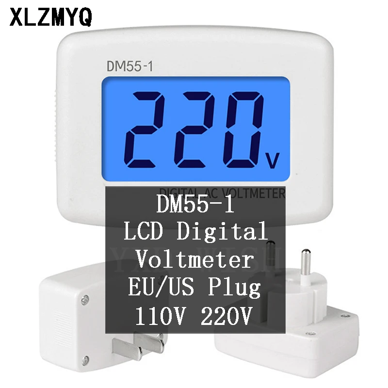 

DM55-1 Digital Plug In Voltage Meter EU/US Plug Voltage Tester Wall Flat Voltage Measuring DM55-1 Digital AC 110-220V Voltmeter