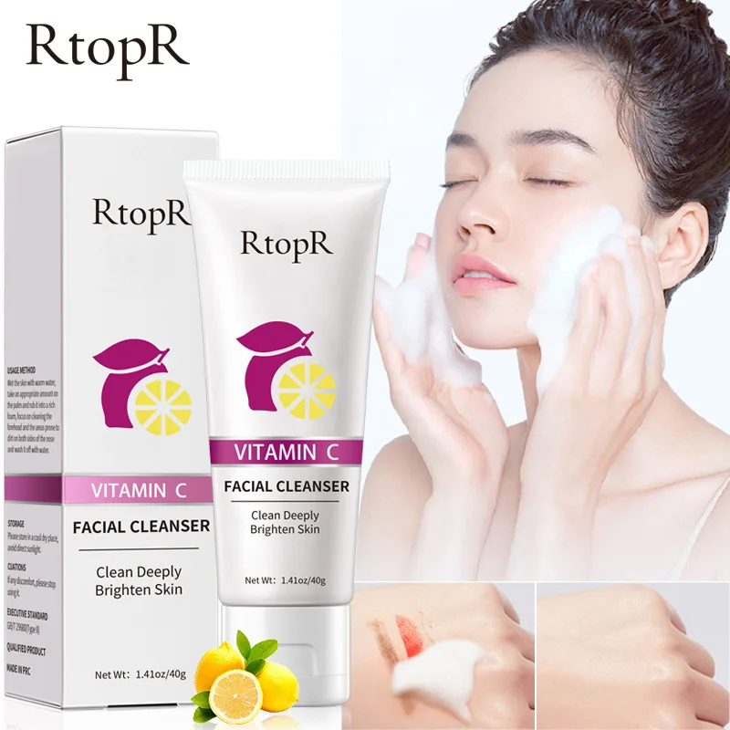 

RtopR Vitamin C Cleansing Lotion Deep Pore Cleansing Facial Repair Brightening Skin Tone Oil Control Foaming Cleanser 40g