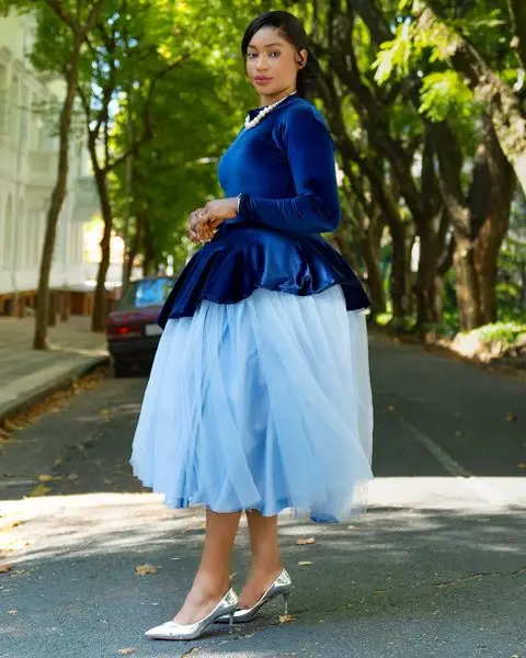 Небесно-голубые тюлевые женские юбки до середины икры эластичная трапециевидная