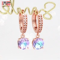 shenjiang new elegant 585 rose gold round crystal dangle earrings for women girl wedding cubic zirconia jewelry fashion gift